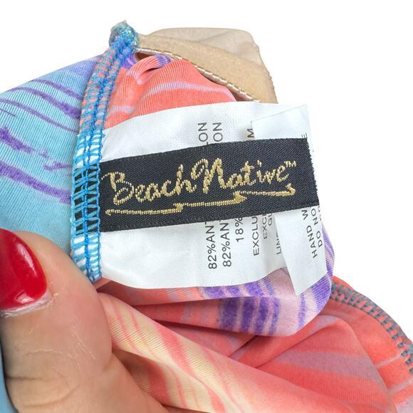 Vintage Beach Native NWT Mervyn's California 90s Neon Stripe One Piece Swimsuit - Picture 10 of 12